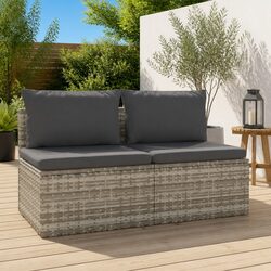 2-Seater Garden Sofa with Cushions Grey Outdoor Seating Poly Rattan Furniture