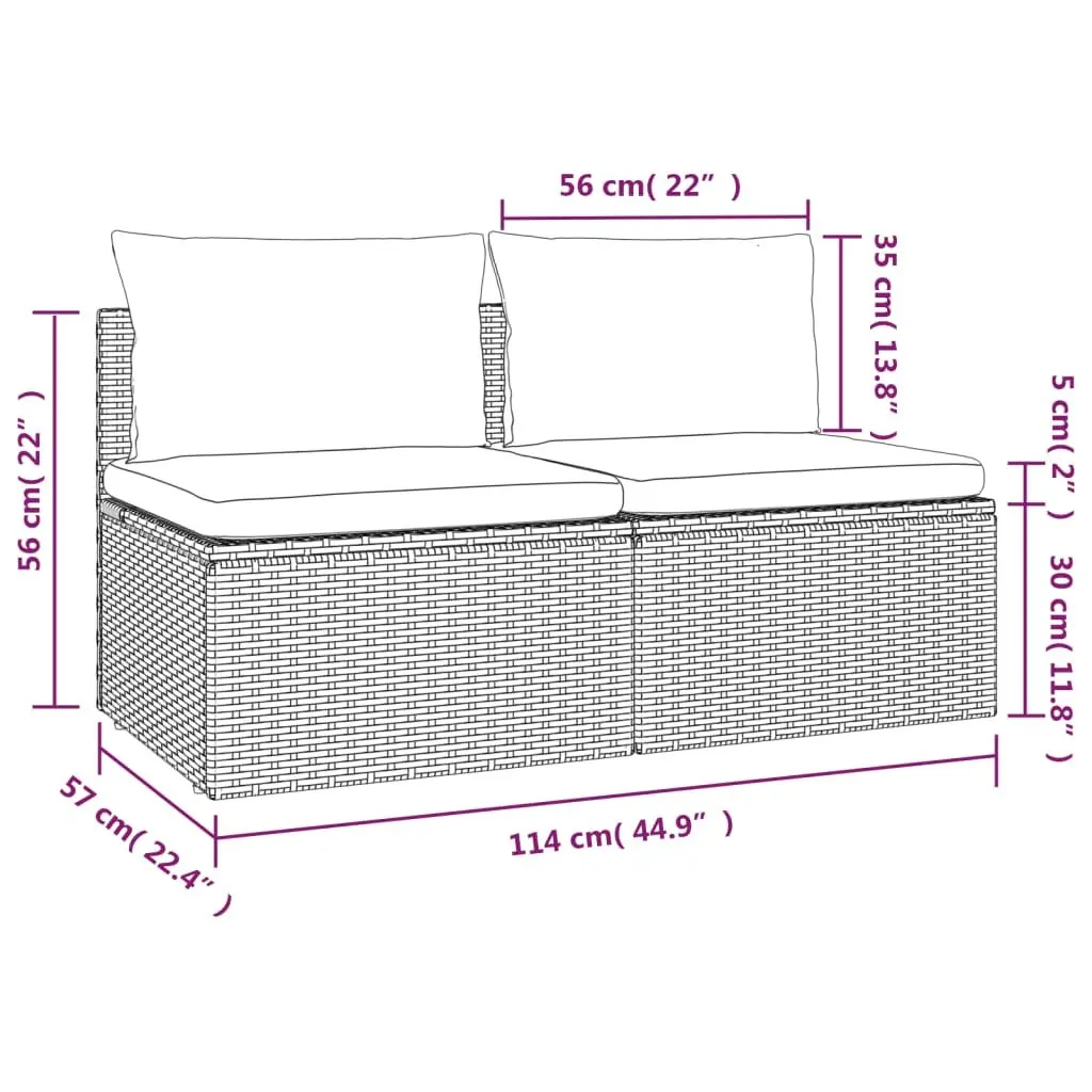 2-Seater Garden Sofa with Cushions Grey Outdoor Seating Poly Rattan Furniture