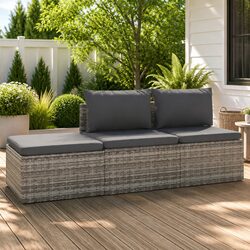 3 Piece Garden Lounge Set with Cushions Grey Outdoor Seating Poly Rattan Patio