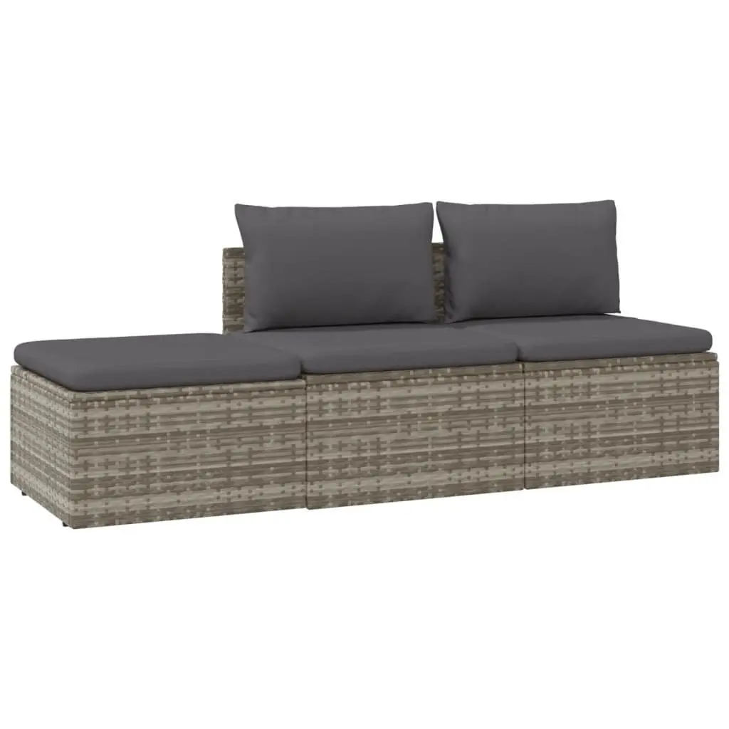 3 Piece Garden Lounge Set Poly Rattan Steel Frame Grey Outdoor Seating with Cushions