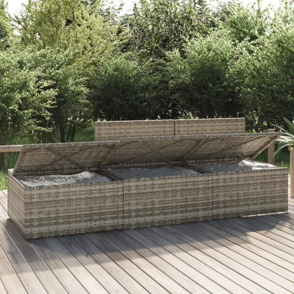 3 Piece Garden Lounge Set Poly Rattan Steel Frame Grey Outdoor Seating with Cushions