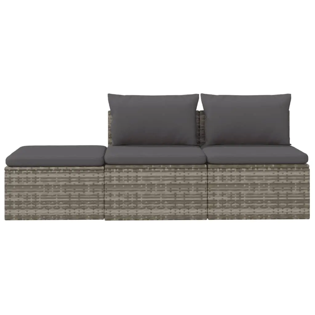 3 Piece Garden Lounge Set Poly Rattan Steel Frame Grey Outdoor Seating with Cushions