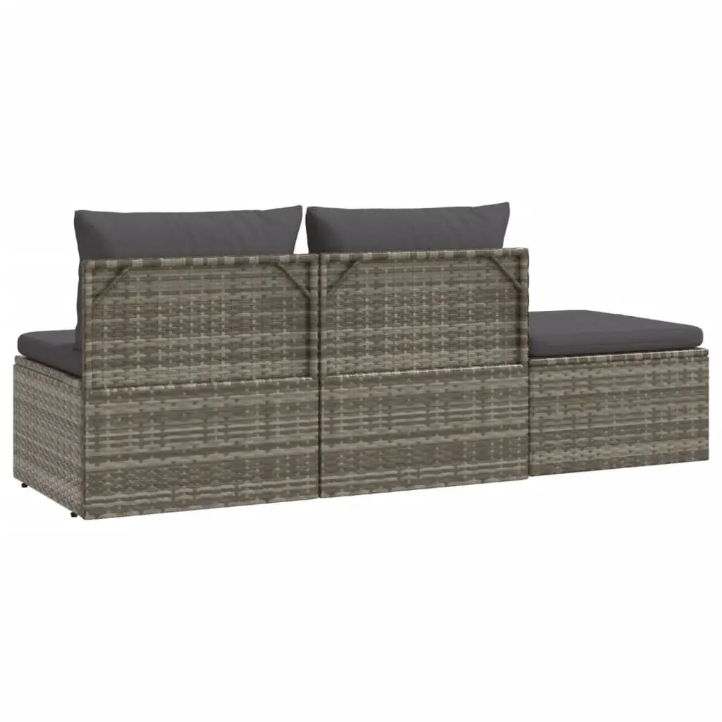 3 Piece Garden Lounge Set Poly Rattan Steel Frame Grey Outdoor Seating with Cushions