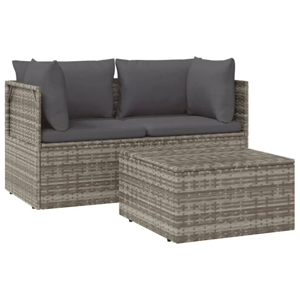 3 Piece Garden Lounge Set Outdoor Sofa with Cushions Grey Poly Rattan Patio
