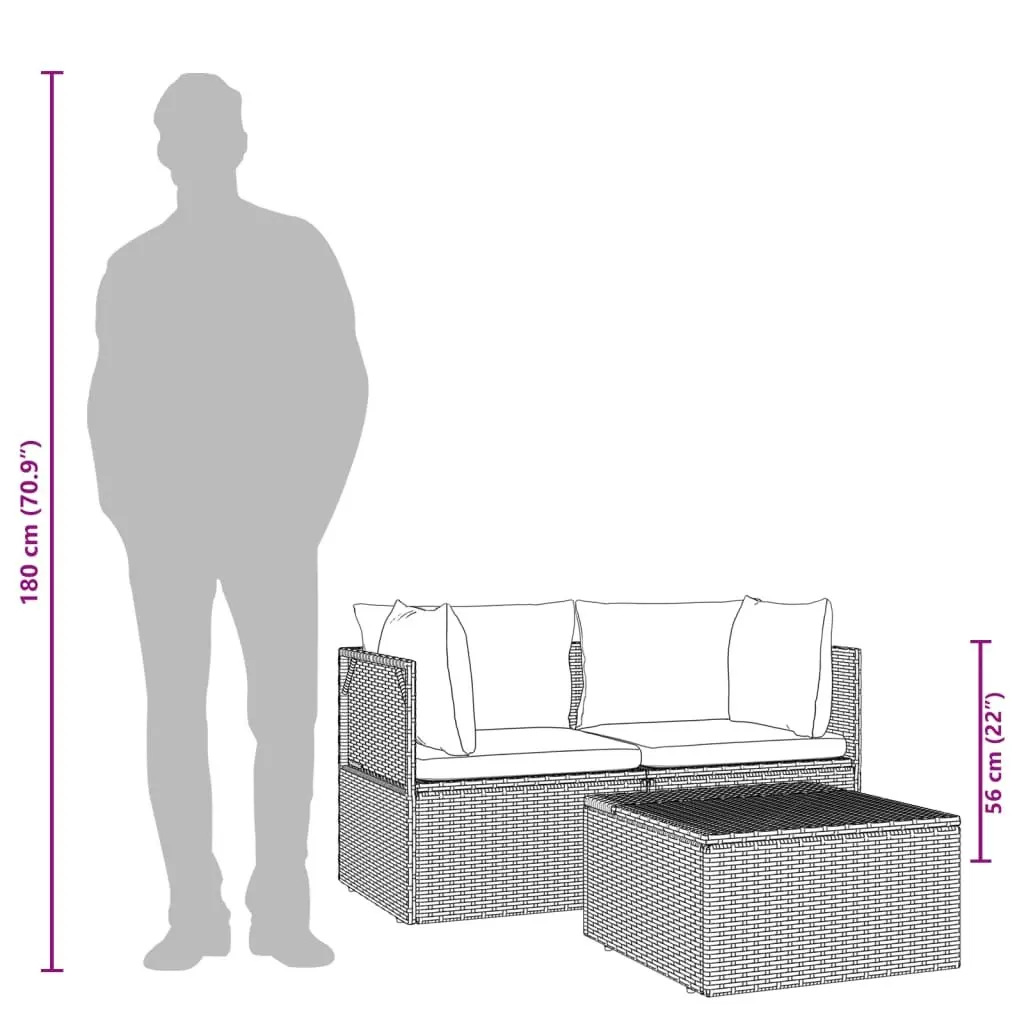 3 Piece Garden Lounge Set Outdoor Sofa with Cushions Grey Poly Rattan Patio