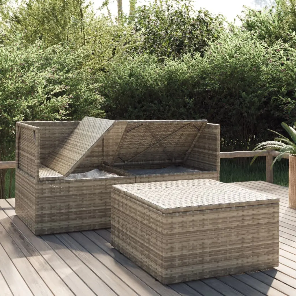 3 Piece Garden Lounge Set Outdoor Sofa with Cushions Grey Poly Rattan Patio