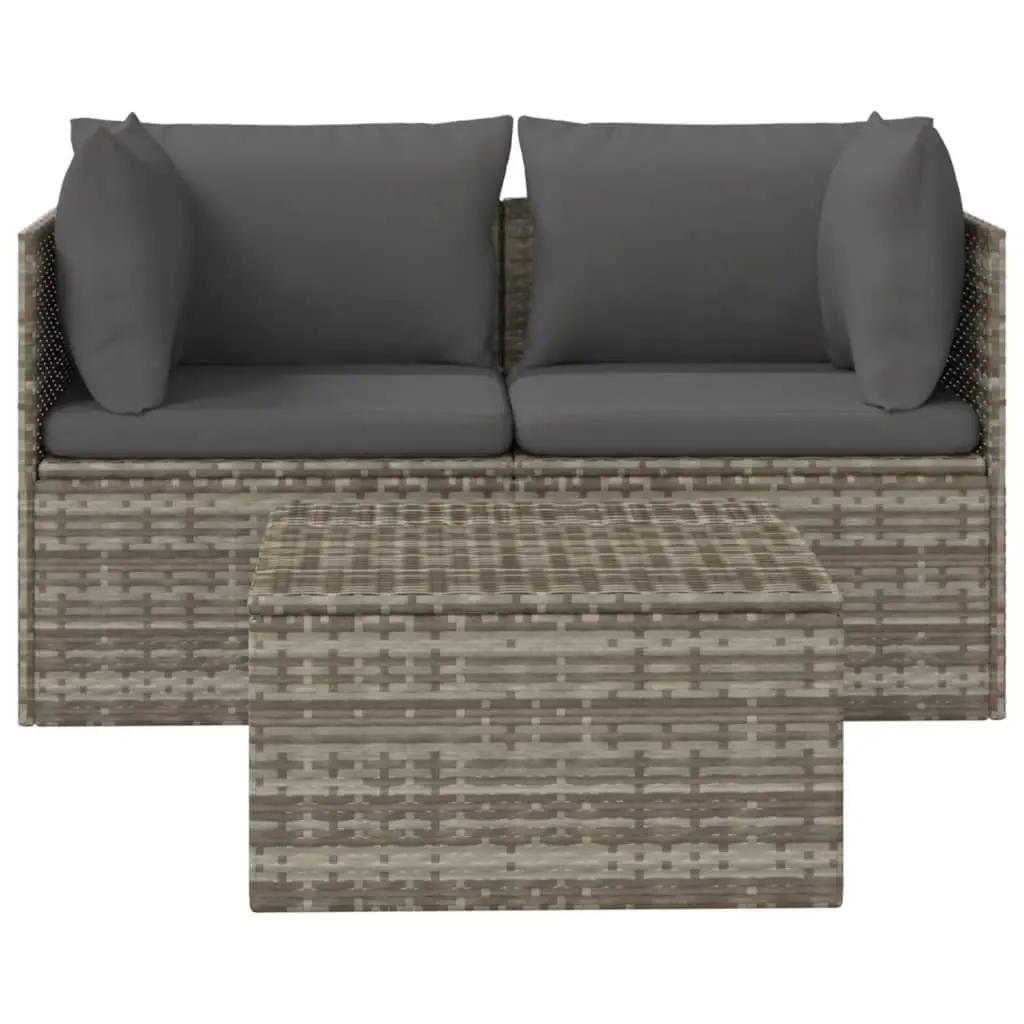 3 Piece Garden Lounge Set Outdoor Sofa with Cushions Grey Poly Rattan Patio