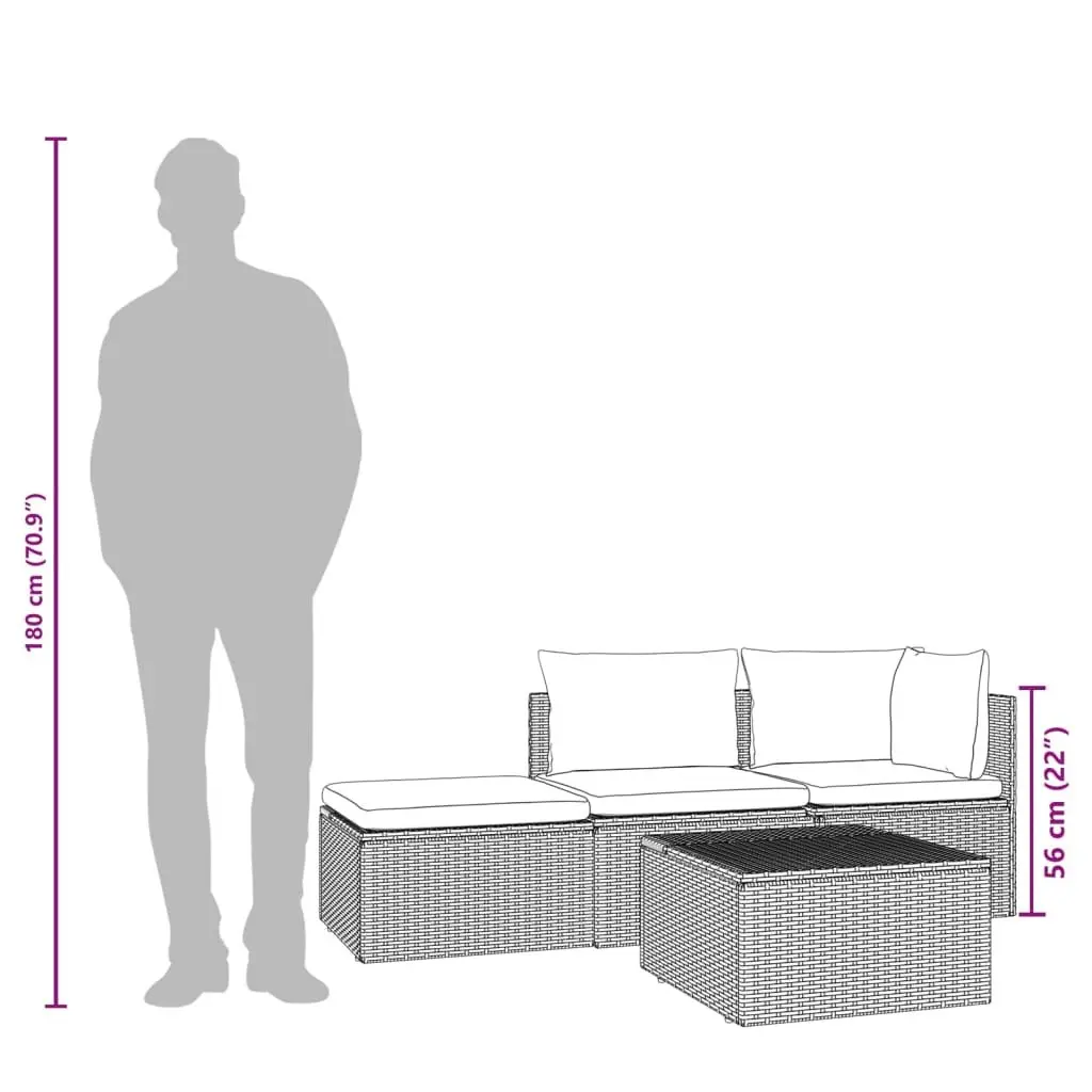 4 Piece Outdoor Garden Lounge Set Grey Poly Rattan Sofa with Cushions and Storage Box