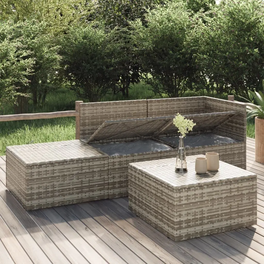 4 Piece Outdoor Garden Lounge Set Grey Poly Rattan Sofa with Cushions and Storage Box