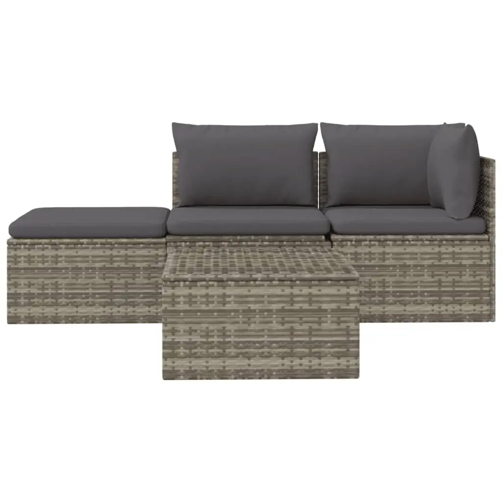 4 Piece Outdoor Garden Lounge Set Grey Poly Rattan Sofa with Cushions and Storage Box