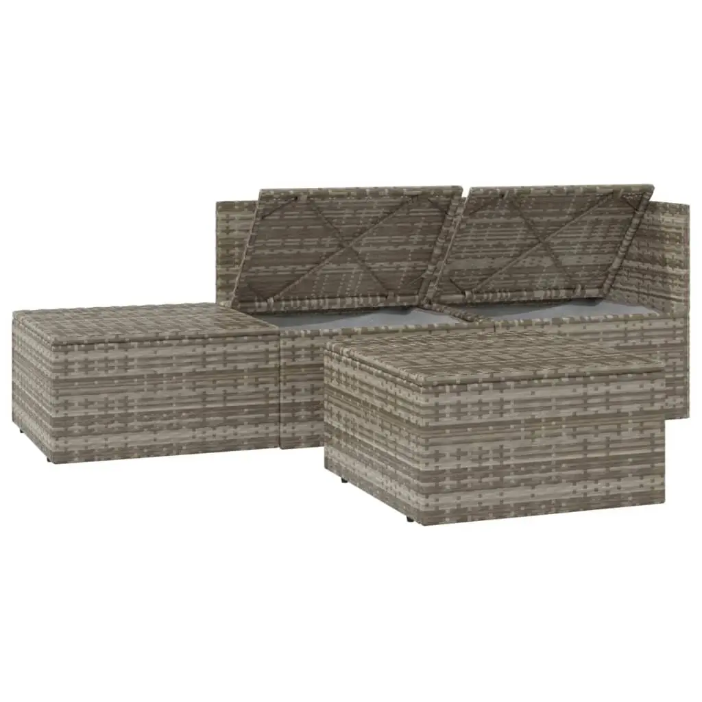 4 Piece Outdoor Garden Lounge Set Grey Poly Rattan Sofa with Cushions and Storage Box