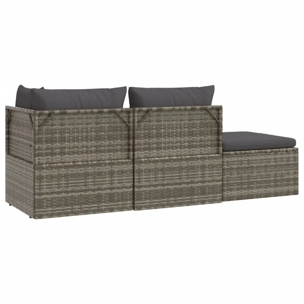 4 Piece Outdoor Garden Lounge Set Grey Poly Rattan Sofa with Cushions and Storage Box