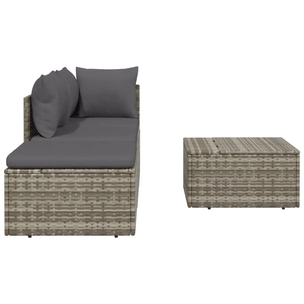4 Piece Outdoor Garden Lounge Set Grey Poly Rattan Sofa with Cushions and Storage Box