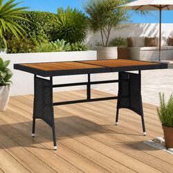 Garden Dining Table Black Outdoor Patio Furniture Poly Rattan Acacia Wood