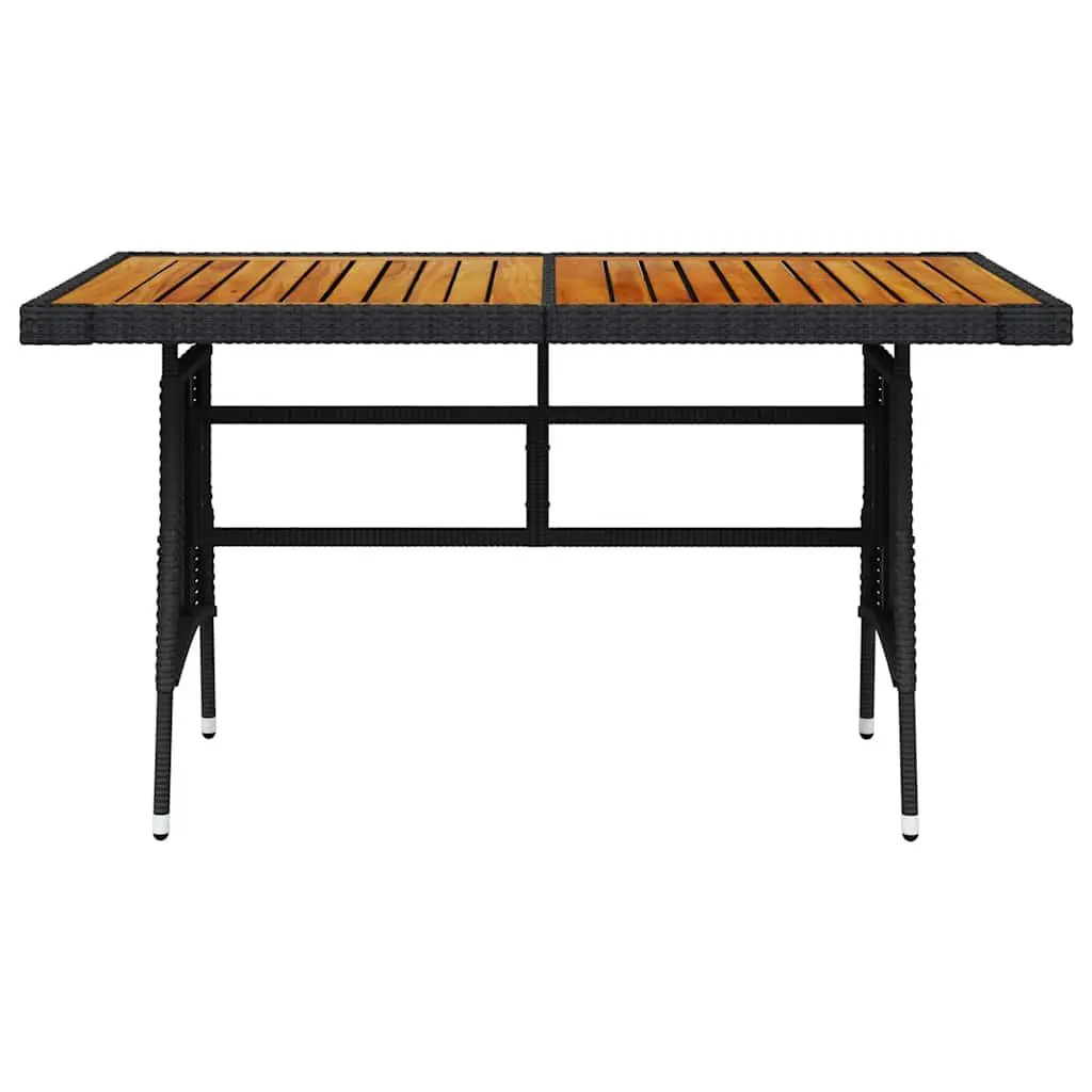 Garden Dining Table Solid Acacia Wood Top PE Rattan Covering Black Outdoor Patio Furniture