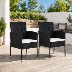 Outdoor Garden Chairs Set of 2 Black Poly Rattan with Cushions Patio Seating