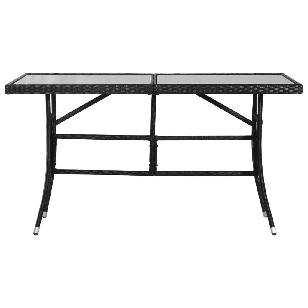Garden Table Glass Top 140x80x74cm Black Poly Rattan Outdoor Patio Furniture