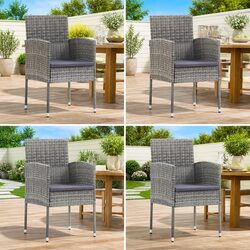 Outdoor Garden Chairs Set 4 pcs Grey Poly Rattan with Dark Grey Cushions