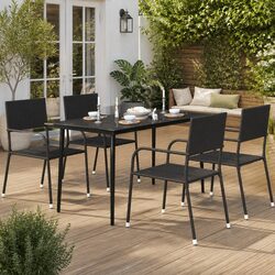 Garden Dining Table Outdoor Steel Frame Glass Tabletop Black 140x70x74 cm