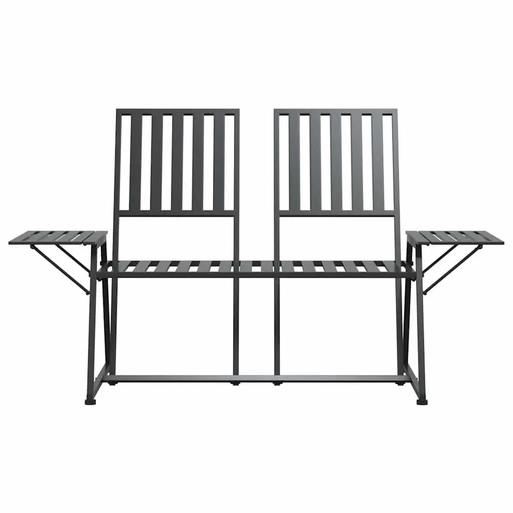 2-Seater Garden Bench Integrated Side Tables 165cm Steel Black Outdoor Furniture