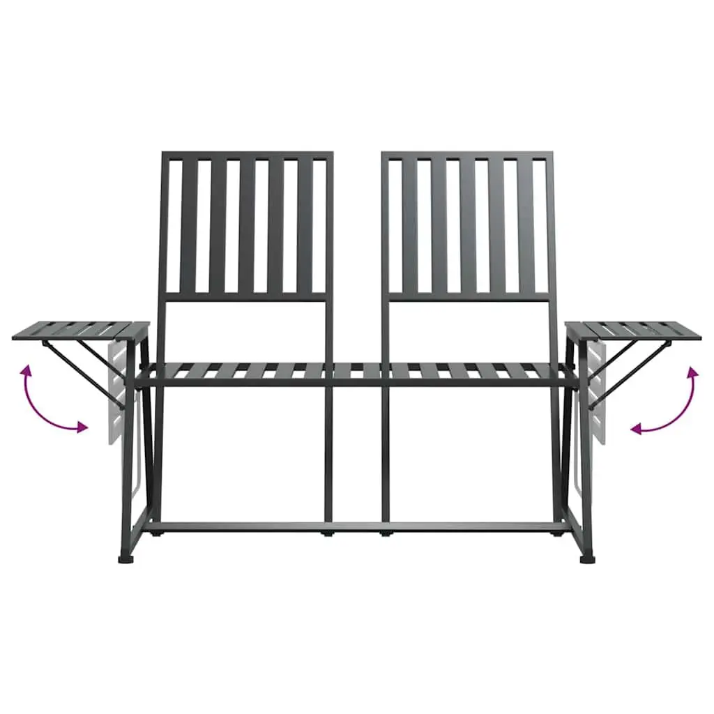 2-Seater Garden Bench Integrated Side Tables 165cm Steel Black Outdoor Furniture