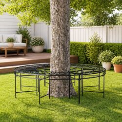 Round Tree Bench Ø160 cm Black Steel Outdoor Seating Garden Patio Wrap Around