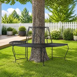Half Round Tree Bench Outdoor Seating Steel Garden Patio Wrap Around Shade 159cm