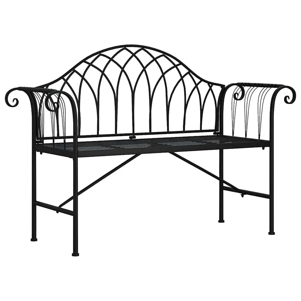 2-Seater Garden Bench 128cm Outdoor Metal Patio Seating Black Steel Frame