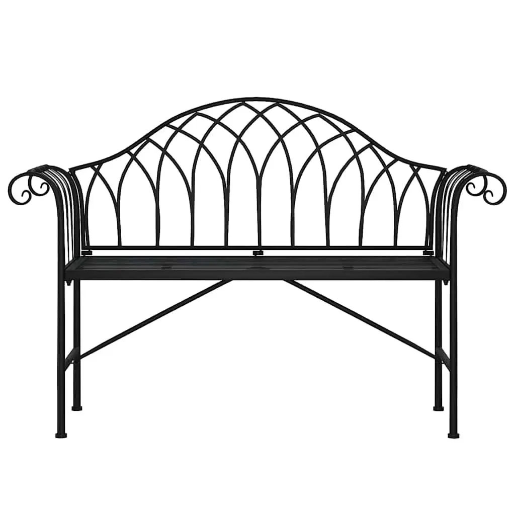 2-Seater Garden Bench 128cm Outdoor Metal Patio Seating Black Steel Frame