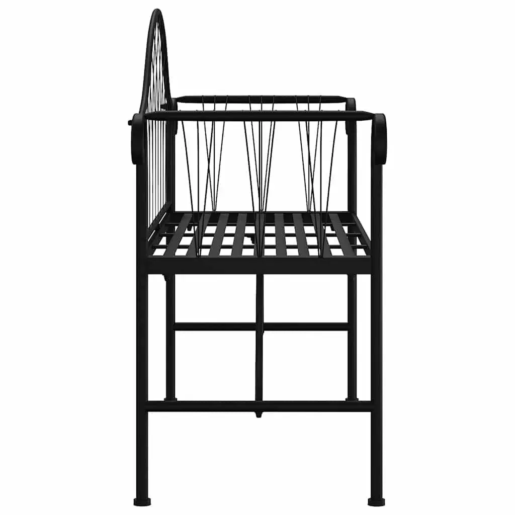 2-Seater Garden Bench 128cm Outdoor Metal Patio Seating Black Steel Frame
