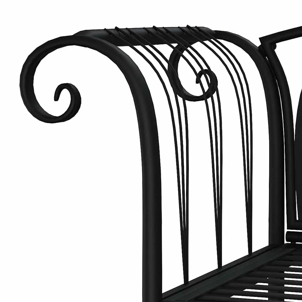 2-Seater Garden Bench 128cm Outdoor Metal Patio Seating Black Steel Frame