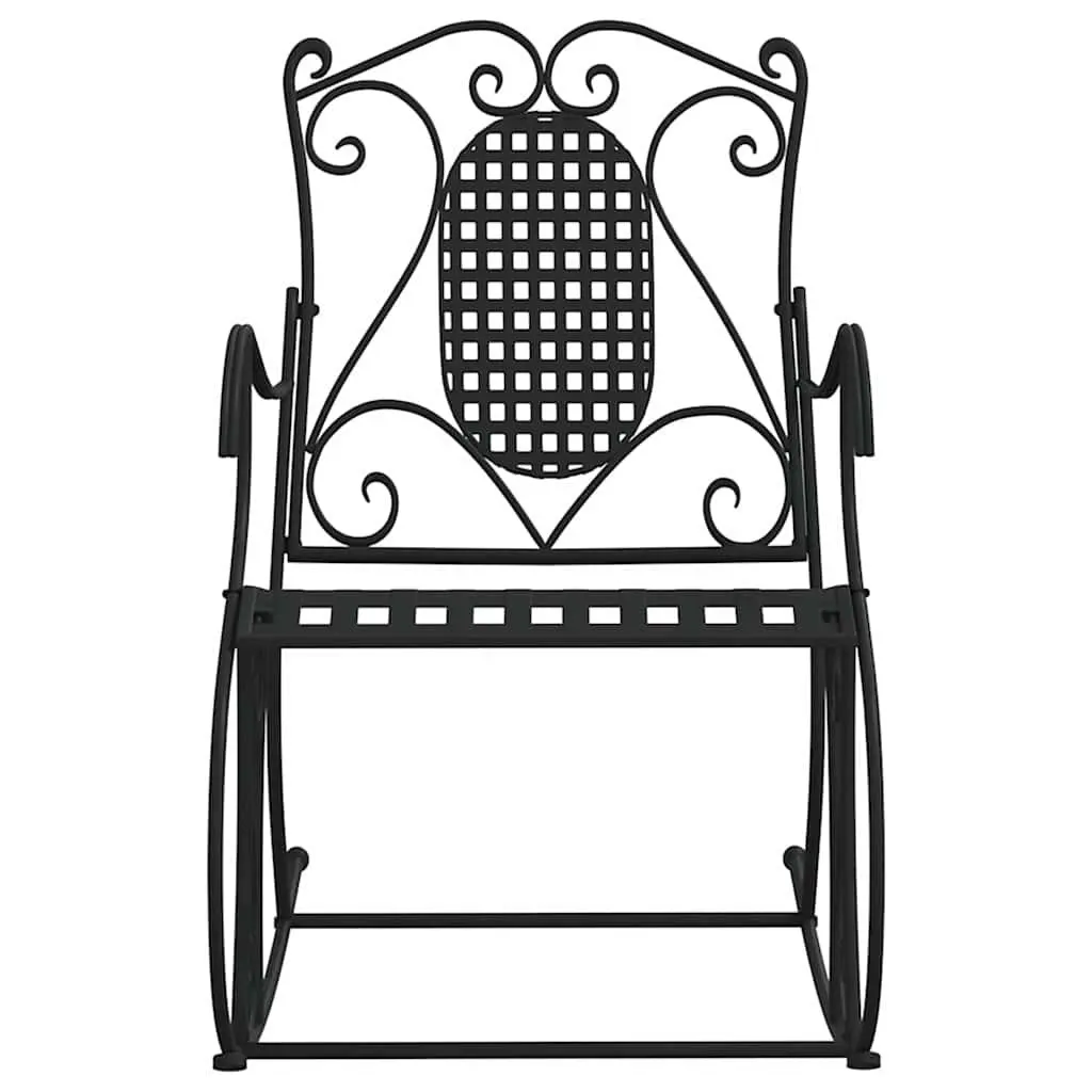 Rocking Bench High Back Support 84cm Black Metal Outdoor Garden Seating