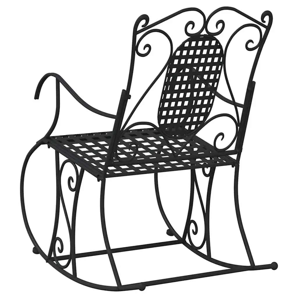 Rocking Bench High Back Support 84cm Black Metal Outdoor Garden Seating