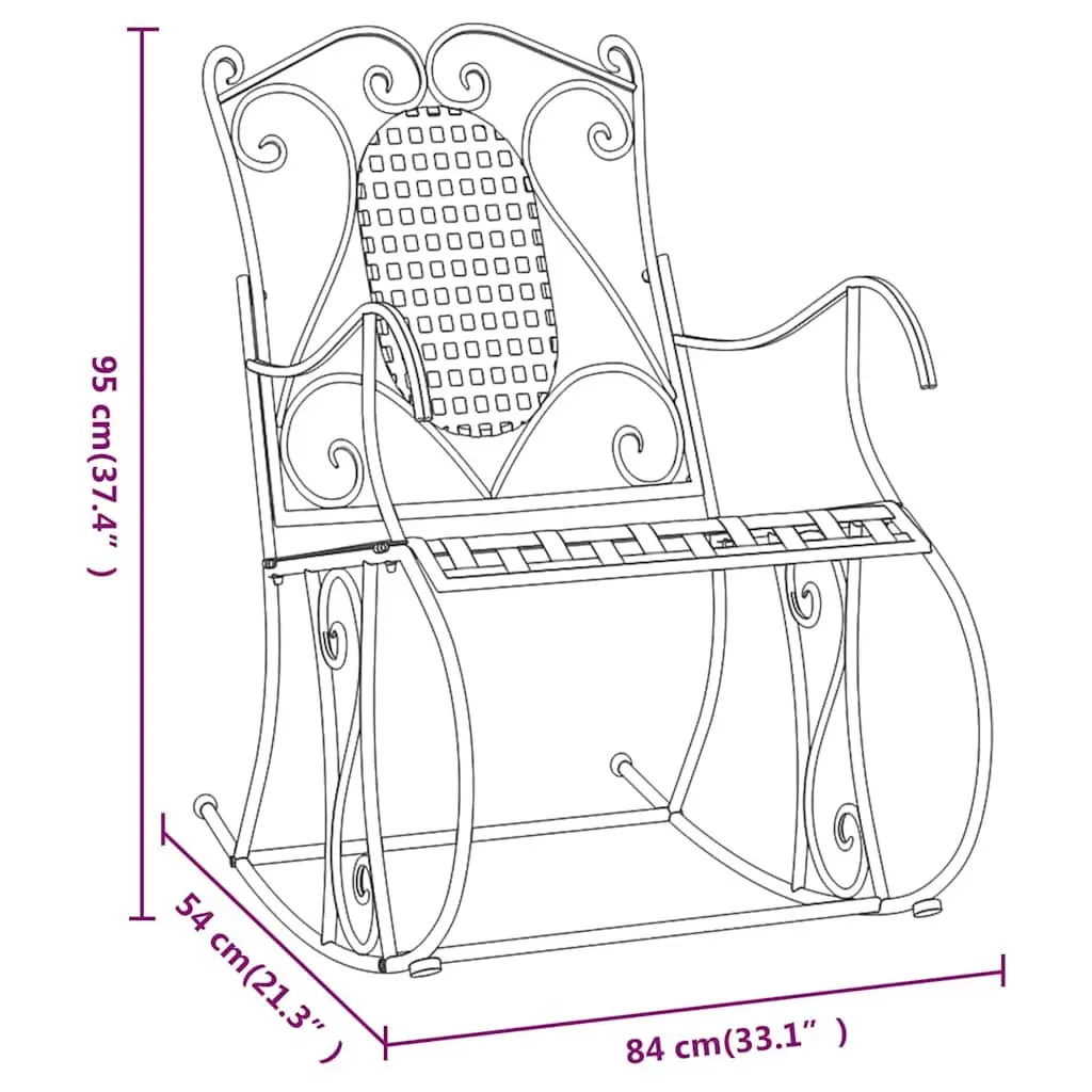 Rocking Bench High Back Support 84cm Black Metal Outdoor Garden Seating