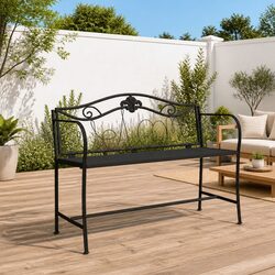 Outdoor Garden Bench 104cm Black Metal Seating Patio Balcony Chair Backrest