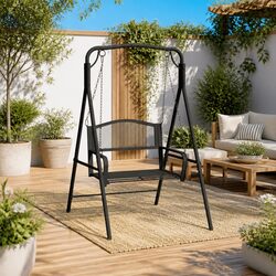 Outdoor Swing Bench 124cm Black Steel Garden Hanging Seat with Chains Backrest
