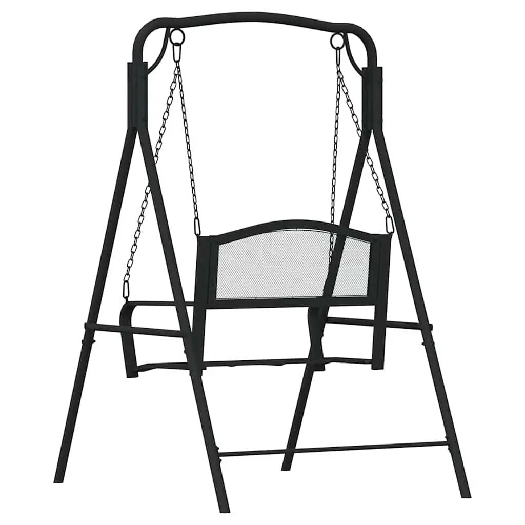 Outdoor Swing Bench Swing Function 124cm Black Steel Garden Hanging Seat