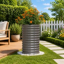 Garden Planter Raised Bed Outdoor Flower Pot Sturdy Steel Grey Balcony Patio
