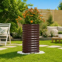 Garden Planter Raised Bed Outdoor Galvanised Steel 40x40x68cm Brown