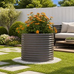 Garden Planter Raised Bed 80x80x68cm Outdoor Galvanised Steel Grey