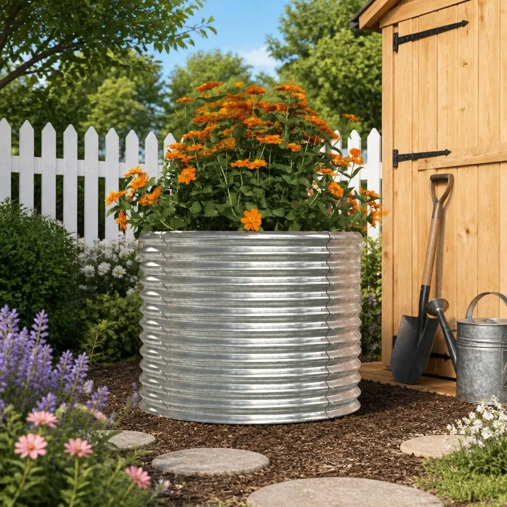 Garden Planter Galvanised Steel Raised Bed Outdoor Silver 80 x 80 x 68 cm