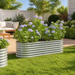 Raised Garden Bed Galvanised Steel Planter Box Silver Outdoor Vegetables Herbs