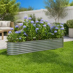 Garden Raised Bed Planter Box Outdoor Vegetables Flowers Herbs Silver Steel