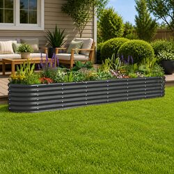 Raised Garden Bed Planter Box Outdoor Vegetables Flowers Herbs Anthracite Steel