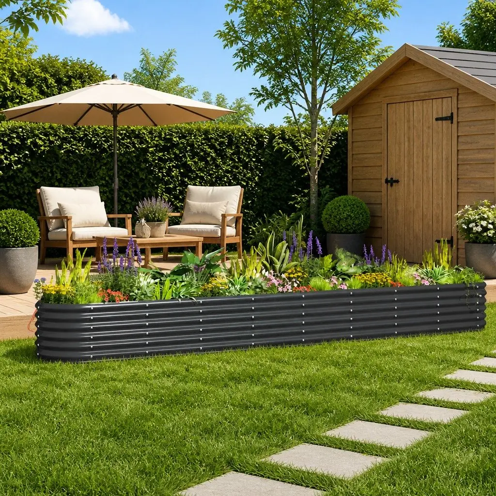 Raised Garden Bed Planter Box Galvanised Steel 332x40x36cm Anthracite Outdoor