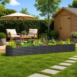 Raised Garden Bed Planter Box Anthracite Galvanised Steel 332x40x36cm Outdoor