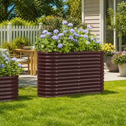 Garden Raised Bed Planter Box Galvanised Steel Frame Brown Outdoor Patio Deck