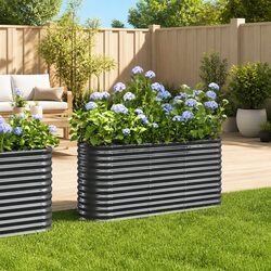Raised Garden Bed Anthracite Steel Planter Box Outdoor Vegetables Flowers Herbs
