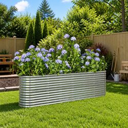 Galvanised Steel Garden Raised Bed Planter 260x40x68cm Silver Outdoor Flower Pot