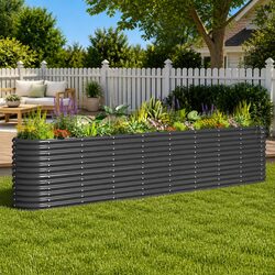 Raised Garden Bed Planter Box Outdoor Vegetables Flowers Herbs Anthracite Steel